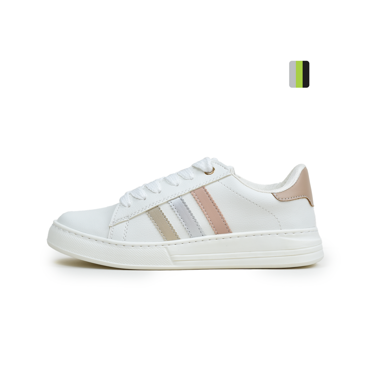 Calzado Deportivo de mujer, Blanco líneas de colores Ref F61. Pisamonte