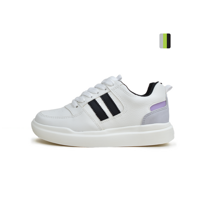 Calzado Deportivo de mujer, blanco líneas azules Ref 593. Pisamonte