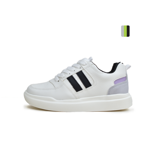 Calzado Deportivo de mujer, blanco líneas azules Ref 593. Pisamonte
