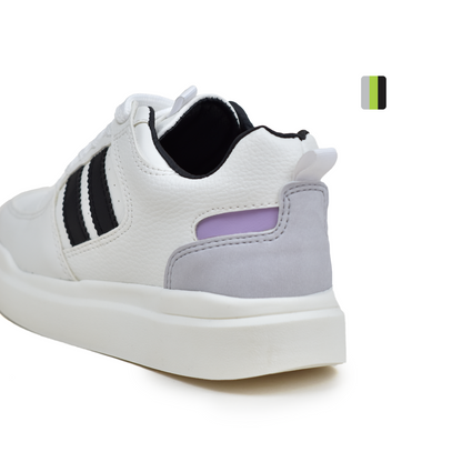 Calzado Deportivo de mujer, blanco líneas azules Ref 593. Pisamonte