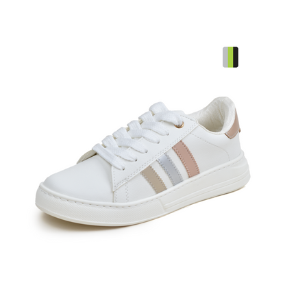 Calzado Deportivo de mujer, Blanco líneas de colores Ref F61. Pisamonte