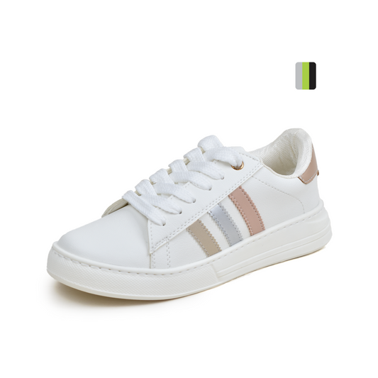 Calzado Deportivo de mujer, Blanco líneas de colores Ref F61. Pisamonte